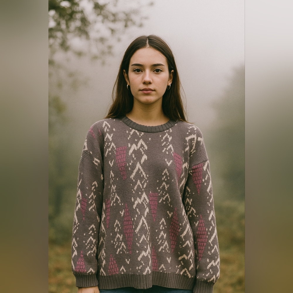 Vintage Knit Outs 80s Retro Geometric Shabby Womens Sweater Size Large